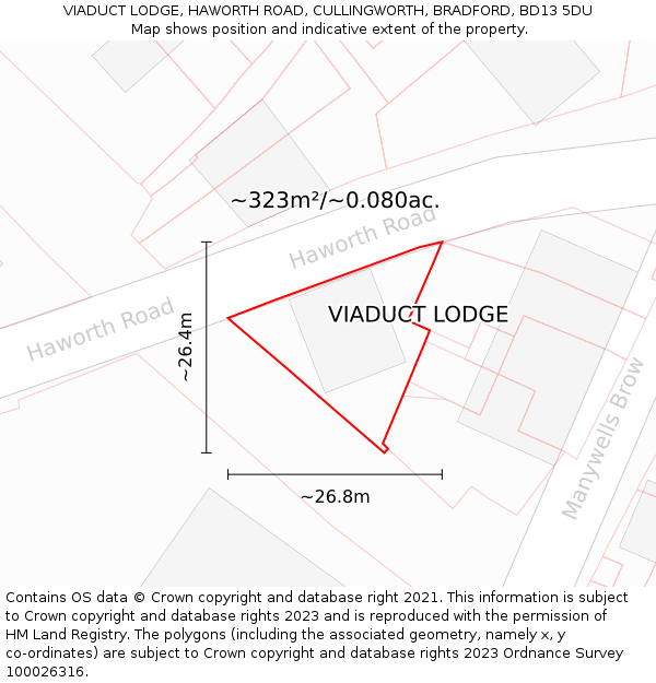 VIADUCT LODGE, HAWORTH ROAD, CULLINGWORTH, BRADFORD, BD13 5DU: Plot and title map