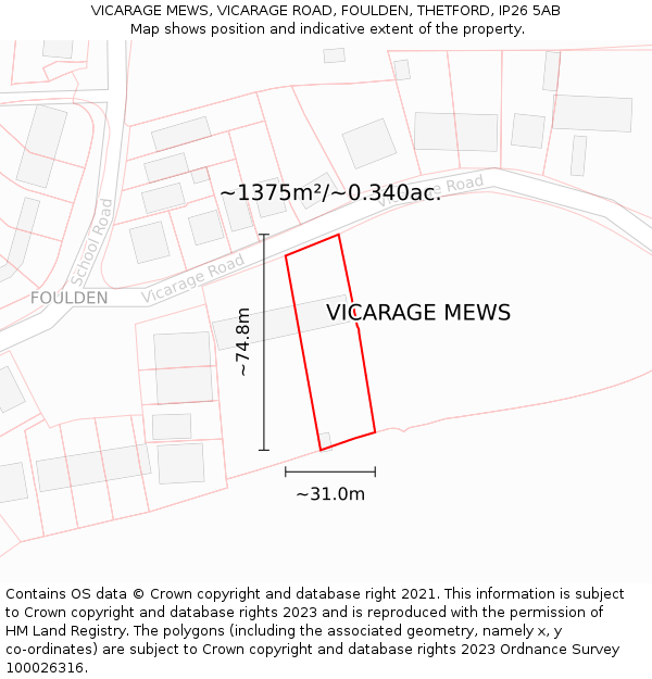 VICARAGE MEWS, VICARAGE ROAD, FOULDEN, THETFORD, IP26 5AB: Plot and title map