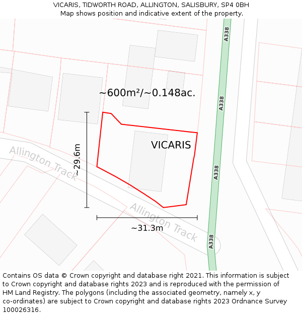 VICARIS, TIDWORTH ROAD, ALLINGTON, SALISBURY, SP4 0BH: Plot and title map