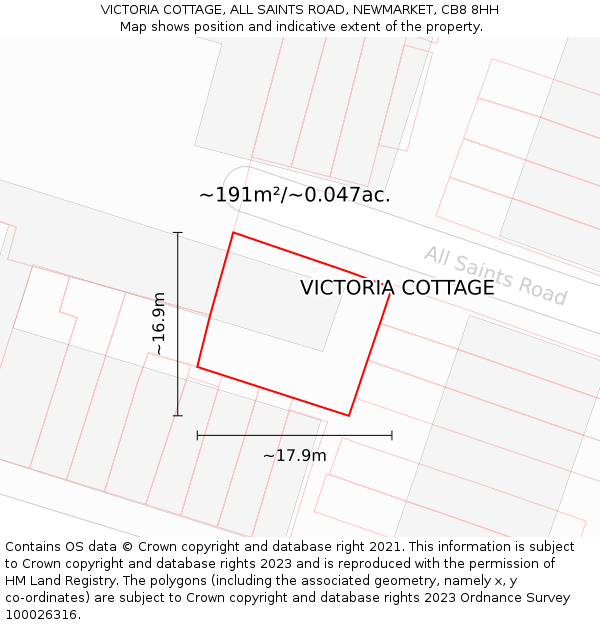 VICTORIA COTTAGE, ALL SAINTS ROAD, NEWMARKET, CB8 8HH: Plot and title map