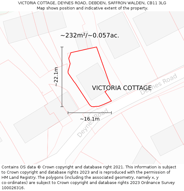 VICTORIA COTTAGE, DEYNES ROAD, DEBDEN, SAFFRON WALDEN, CB11 3LG: Plot and title map