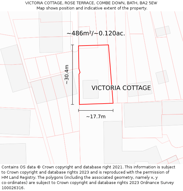 VICTORIA COTTAGE, ROSE TERRACE, COMBE DOWN, BATH, BA2 5EW: Plot and title map