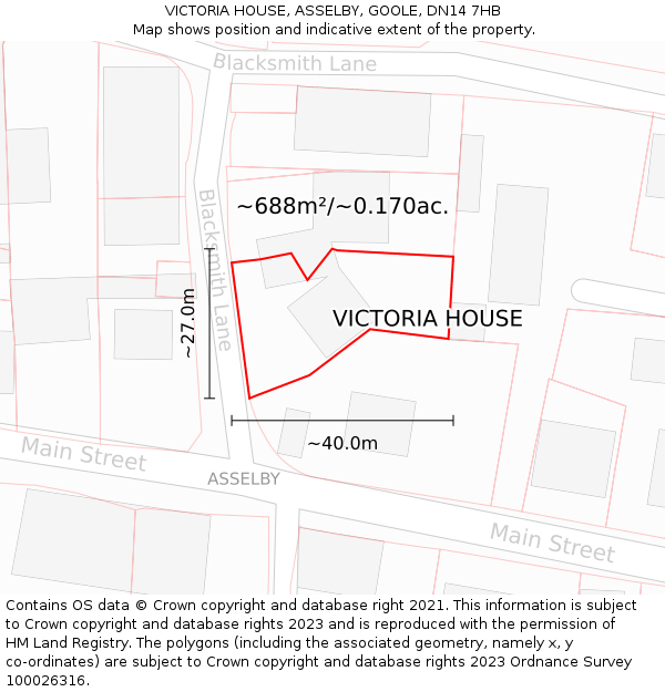 VICTORIA HOUSE, ASSELBY, GOOLE, DN14 7HB: Plot and title map
