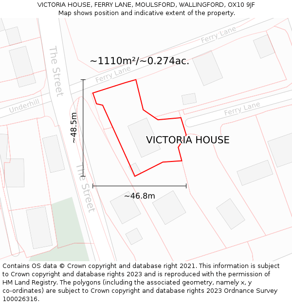 VICTORIA HOUSE, FERRY LANE, MOULSFORD, WALLINGFORD, OX10 9JF: Plot and title map