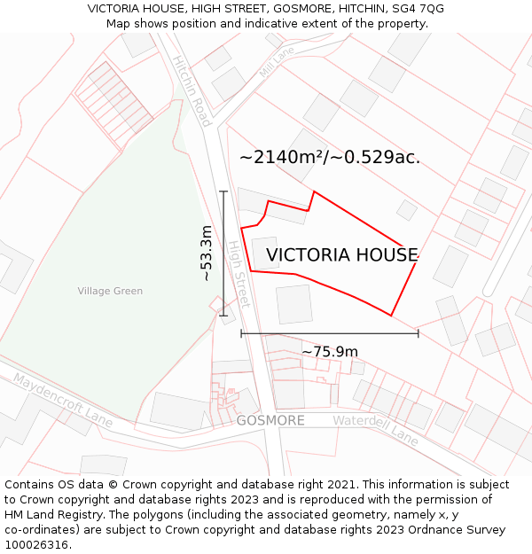 VICTORIA HOUSE, HIGH STREET, GOSMORE, HITCHIN, SG4 7QG: Plot and title map
