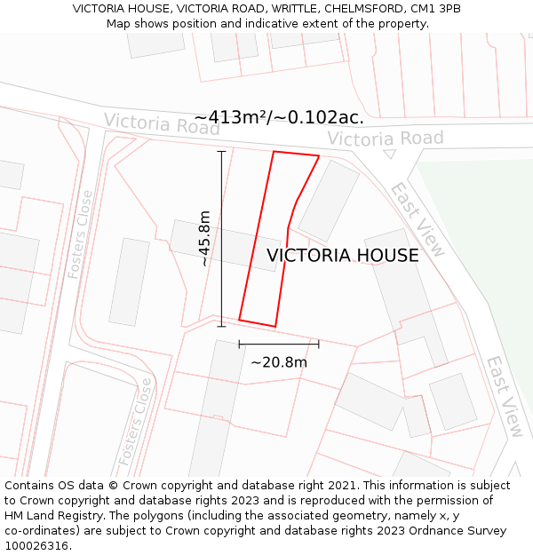 VICTORIA HOUSE, VICTORIA ROAD, WRITTLE, CHELMSFORD, CM1 3PB: Plot and title map