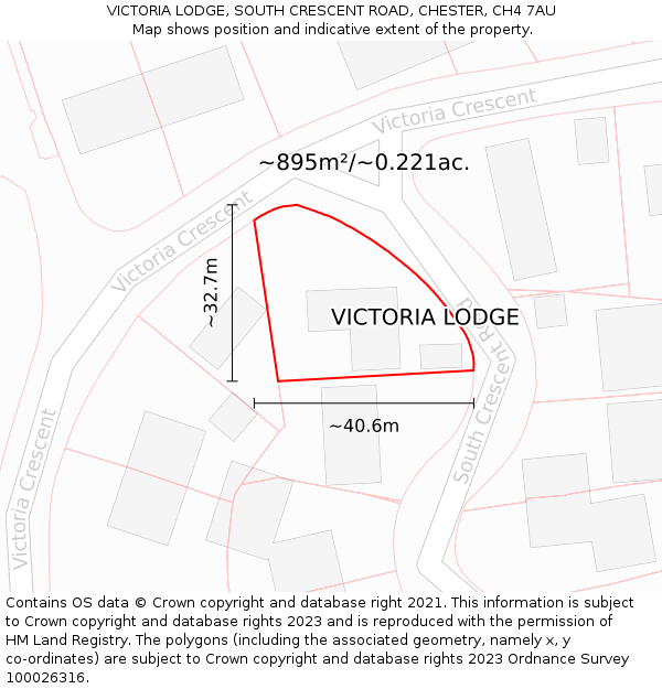 VICTORIA LODGE, SOUTH CRESCENT ROAD, CHESTER, CH4 7AU: Plot and title map
