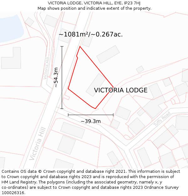 VICTORIA LODGE, VICTORIA HILL, EYE, IP23 7HJ: Plot and title map