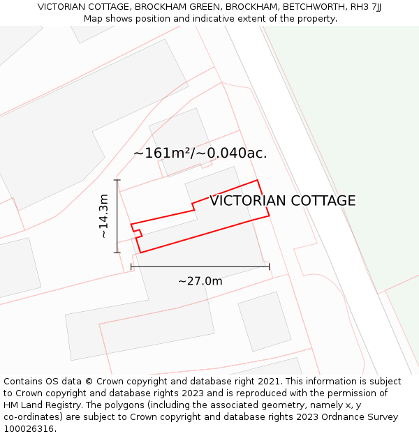 VICTORIAN COTTAGE, BROCKHAM GREEN, BROCKHAM, BETCHWORTH, RH3 7JJ: Plot and title map