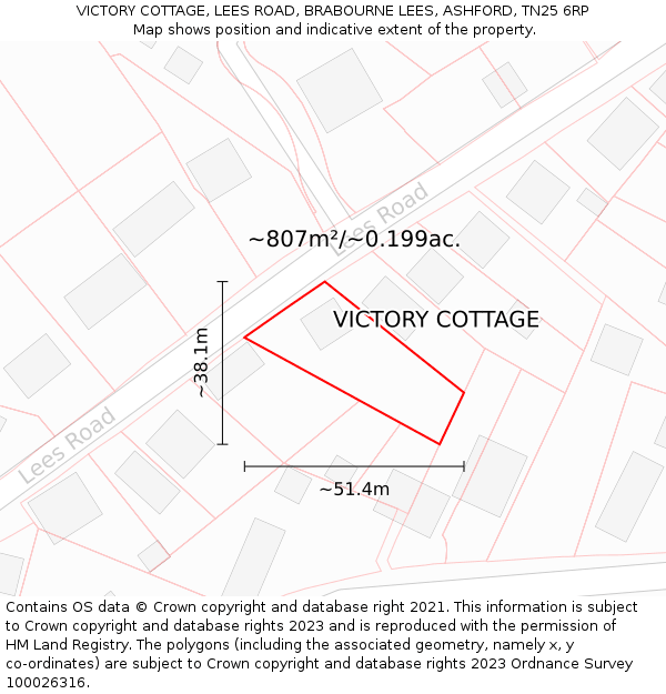 VICTORY COTTAGE, LEES ROAD, BRABOURNE LEES, ASHFORD, TN25 6RP: Plot and title map