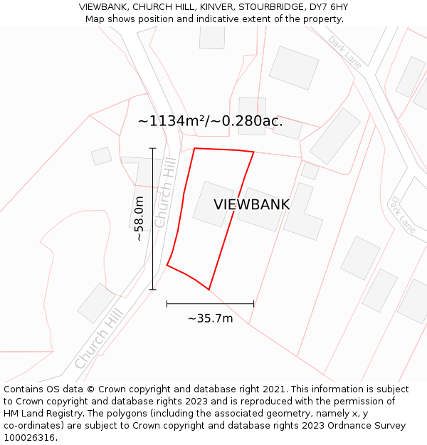 VIEWBANK, CHURCH HILL, KINVER, STOURBRIDGE, DY7 6HY: Plot and title map