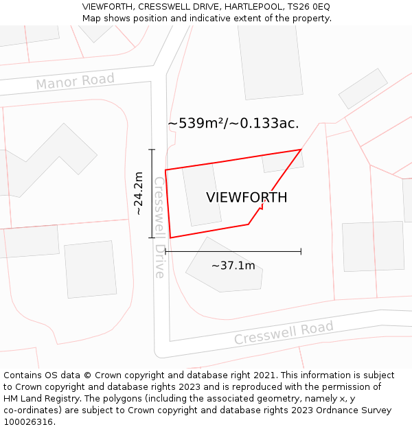 VIEWFORTH, CRESSWELL DRIVE, HARTLEPOOL, TS26 0EQ: Plot and title map