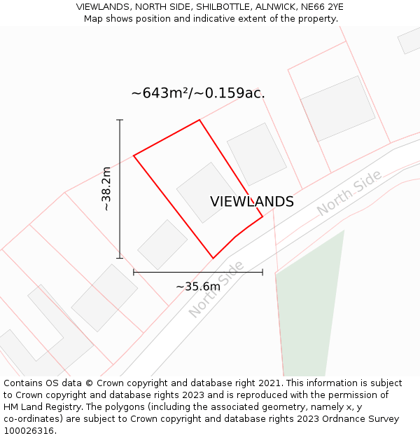VIEWLANDS, NORTH SIDE, SHILBOTTLE, ALNWICK, NE66 2YE: Plot and title map