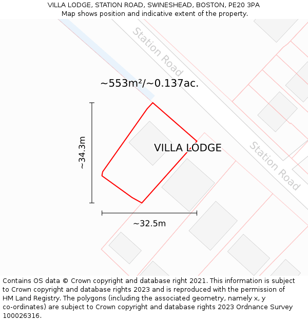VILLA LODGE, STATION ROAD, SWINESHEAD, BOSTON, PE20 3PA: Plot and title map