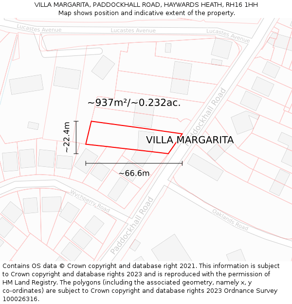 VILLA MARGARITA, PADDOCKHALL ROAD, HAYWARDS HEATH, RH16 1HH: Plot and title map