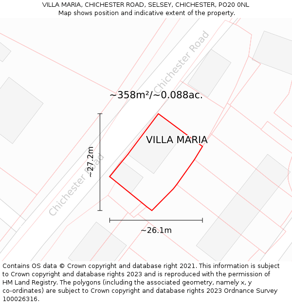 VILLA MARIA, CHICHESTER ROAD, SELSEY, CHICHESTER, PO20 0NL: Plot and title map