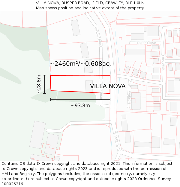 VILLA NOVA, RUSPER ROAD, IFIELD, CRAWLEY, RH11 0LN: Plot and title map