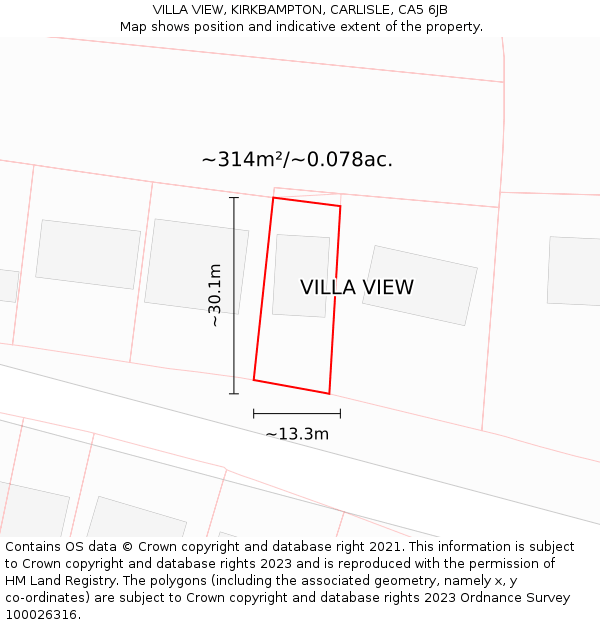 VILLA VIEW, KIRKBAMPTON, CARLISLE, CA5 6JB: Plot and title map
