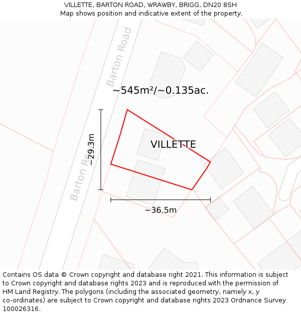 VILLETTE, BARTON ROAD, WRAWBY, BRIGG, DN20 8SH: Plot and title map
