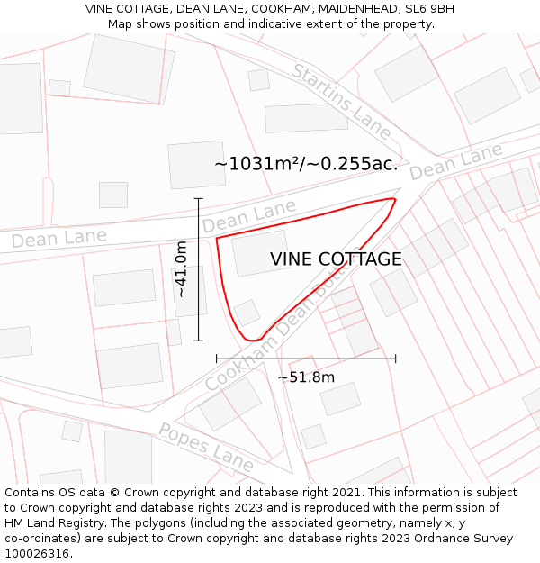 VINE COTTAGE, DEAN LANE, COOKHAM, MAIDENHEAD, SL6 9BH: Plot and title map