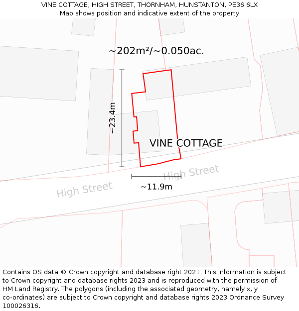 VINE COTTAGE, HIGH STREET, THORNHAM, HUNSTANTON, PE36 6LX: Plot and title map