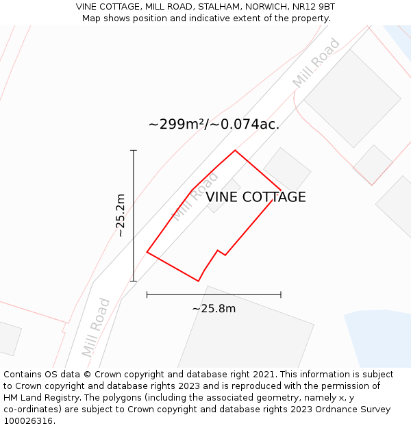 VINE COTTAGE, MILL ROAD, STALHAM, NORWICH, NR12 9BT: Plot and title map