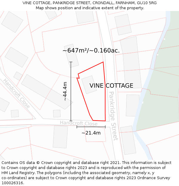 VINE COTTAGE, PANKRIDGE STREET, CRONDALL, FARNHAM, GU10 5RG: Plot and title map