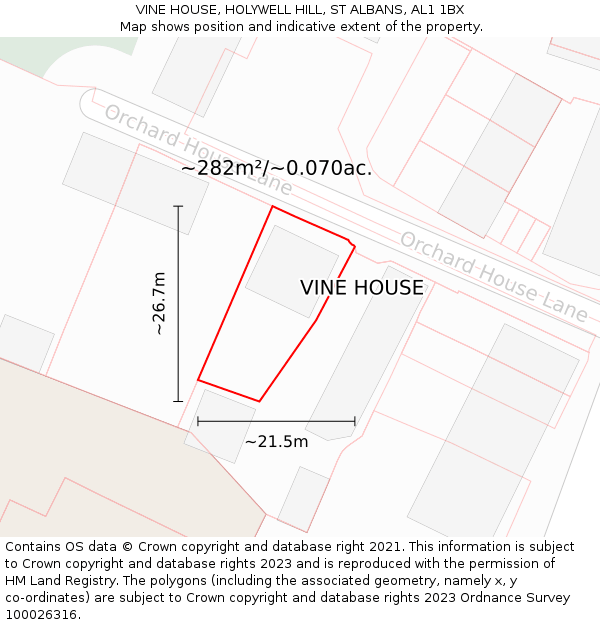 VINE HOUSE, HOLYWELL HILL, ST ALBANS, AL1 1BX: Plot and title map