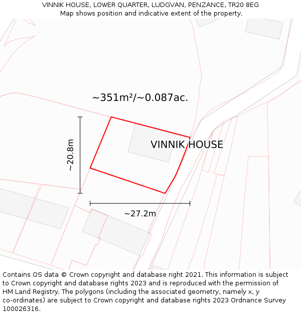 VINNIK HOUSE, LOWER QUARTER, LUDGVAN, PENZANCE, TR20 8EG: Plot and title map