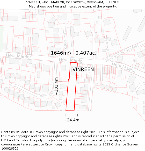 VINREEN, HEOL MAELOR, COEDPOETH, WREXHAM, LL11 3LR: Plot and title map