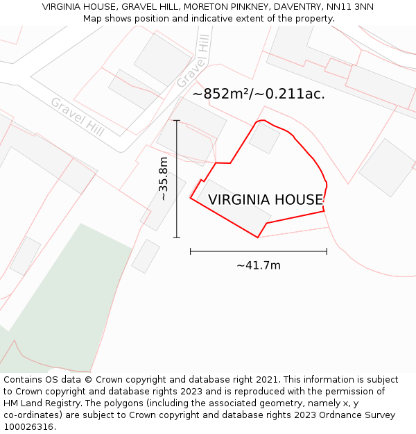 VIRGINIA HOUSE, GRAVEL HILL, MORETON PINKNEY, DAVENTRY, NN11 3NN: Plot and title map