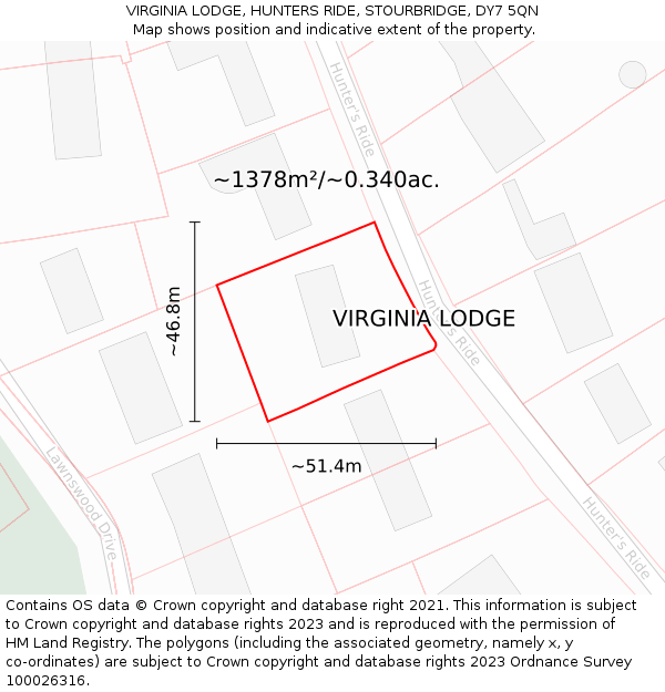 VIRGINIA LODGE, HUNTERS RIDE, STOURBRIDGE, DY7 5QN: Plot and title map