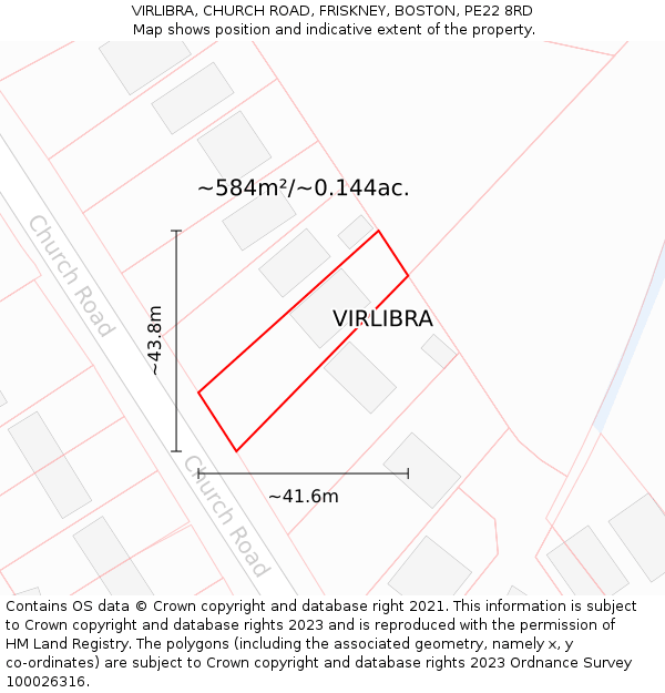 VIRLIBRA, CHURCH ROAD, FRISKNEY, BOSTON, PE22 8RD: Plot and title map