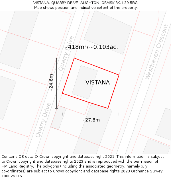 VISTANA, QUARRY DRIVE, AUGHTON, ORMSKIRK, L39 5BG: Plot and title map