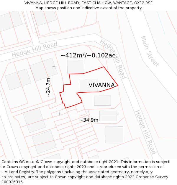 VIVANNA, HEDGE HILL ROAD, EAST CHALLOW, WANTAGE, OX12 9SF: Plot and title map