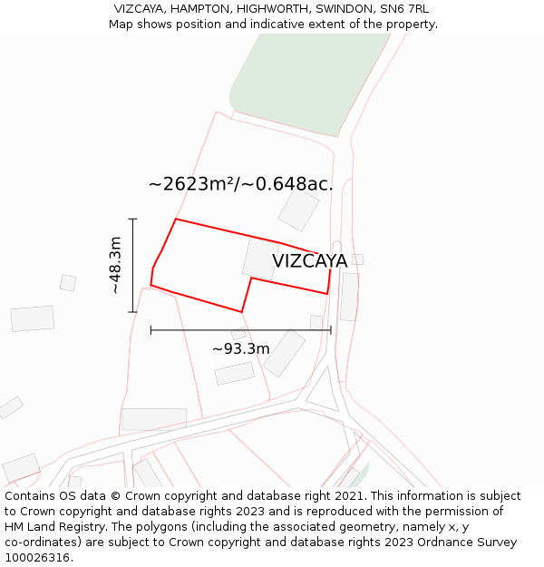VIZCAYA, HAMPTON, HIGHWORTH, SWINDON, SN6 7RL: Plot and title map
