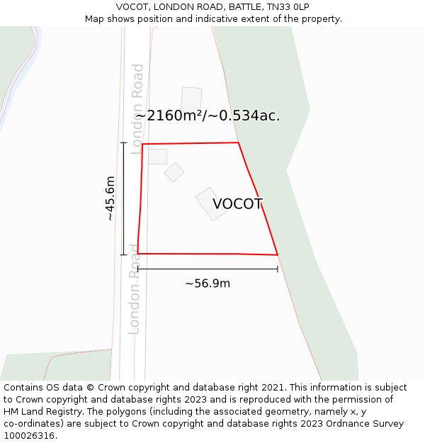 VOCOT, LONDON ROAD, BATTLE, TN33 0LP: Plot and title map