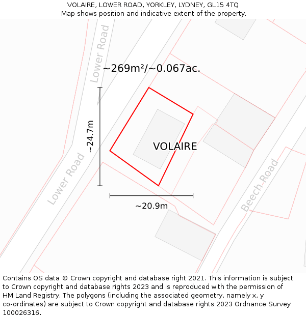 VOLAIRE, LOWER ROAD, YORKLEY, LYDNEY, GL15 4TQ: Plot and title map
