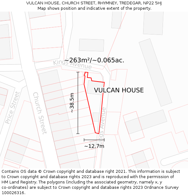 VULCAN HOUSE, CHURCH STREET, RHYMNEY, TREDEGAR, NP22 5HJ: Plot and title map