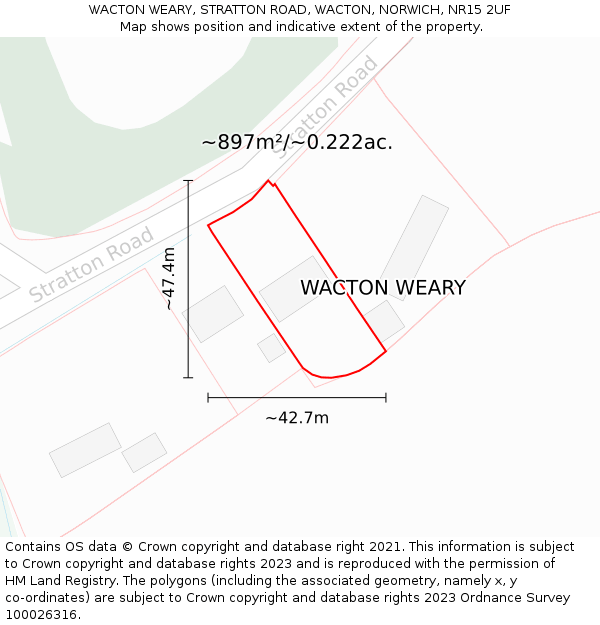 WACTON WEARY, STRATTON ROAD, WACTON, NORWICH, NR15 2UF: Plot and title map