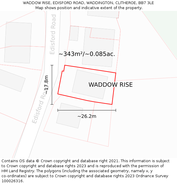 WADDOW RISE, EDISFORD ROAD, WADDINGTON, CLITHEROE, BB7 3LE: Plot and title map