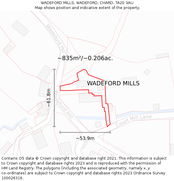 WADEFORD MILLS, WADEFORD, CHARD, TA20 3AU: Plot and title map