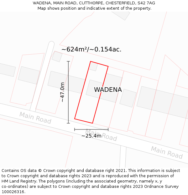 WADENA, MAIN ROAD, CUTTHORPE, CHESTERFIELD, S42 7AG: Plot and title map