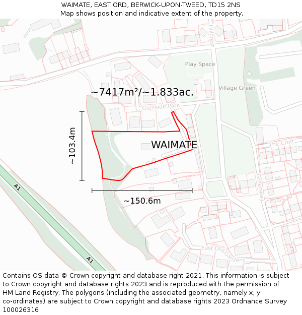 WAIMATE, EAST ORD, BERWICK-UPON-TWEED, TD15 2NS: Plot and title map