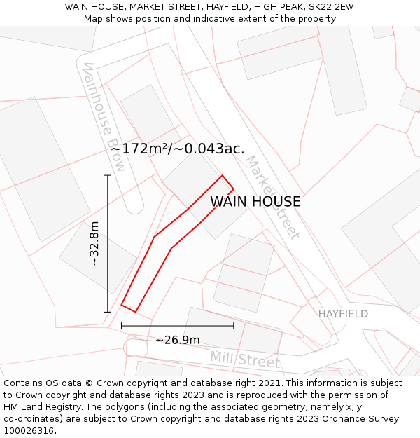 WAIN HOUSE, MARKET STREET, HAYFIELD, HIGH PEAK, SK22 2EW: Plot and title map
