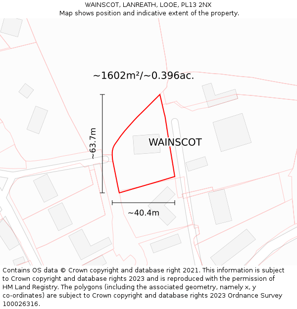 WAINSCOT, LANREATH, LOOE, PL13 2NX: Plot and title map