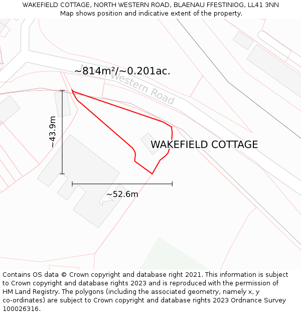 WAKEFIELD COTTAGE, NORTH WESTERN ROAD, BLAENAU FFESTINIOG, LL41 3NN: Plot and title map