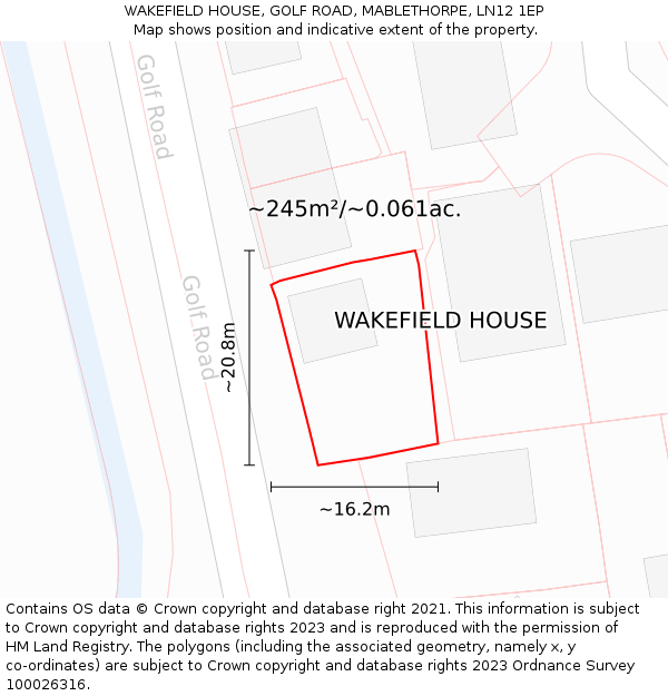 WAKEFIELD HOUSE, GOLF ROAD, MABLETHORPE, LN12 1EP: Plot and title map