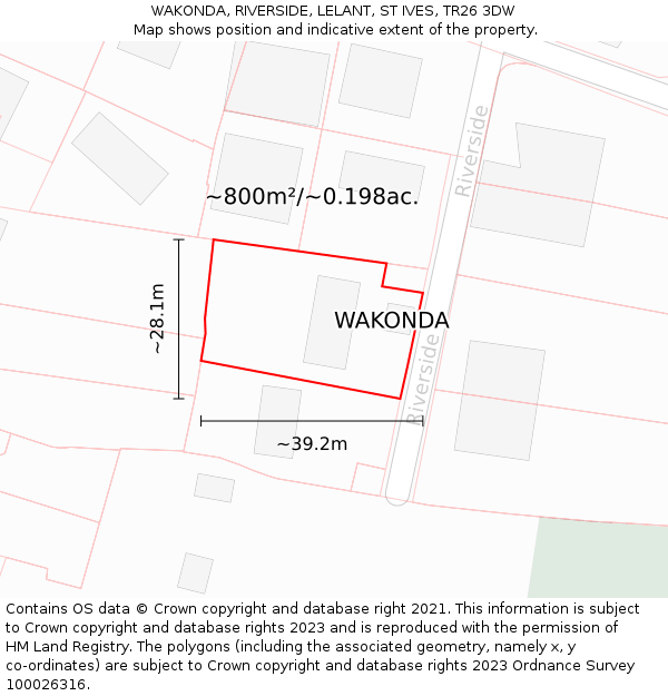 WAKONDA, RIVERSIDE, LELANT, ST IVES, TR26 3DW: Plot and title map