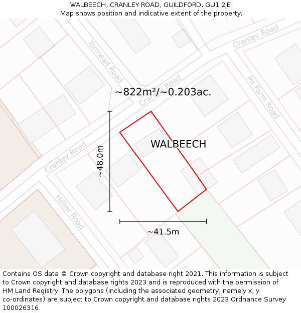 WALBEECH, CRANLEY ROAD, GUILDFORD, GU1 2JE: Plot and title map